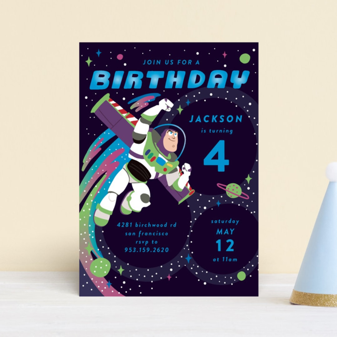 "Disney and Pixar birthday Buzz" - Children's Birthday Party Invitations in Night Sky by Katie Zimpel - Front