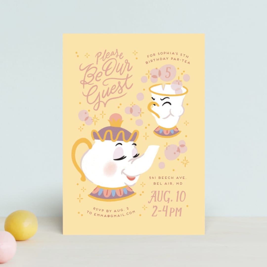 "Disney Enchanted Beauty And The Beast Tea Party" - Children's Birthday Party Invitations in Lemonade by Rebecca Smith - Front