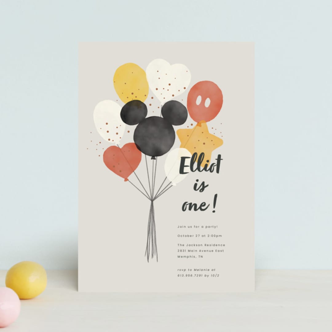 "Disney's Mickey Balloon Bunch" - Children's Birthday Party Invitations in Cream by Adelyn T. - Front