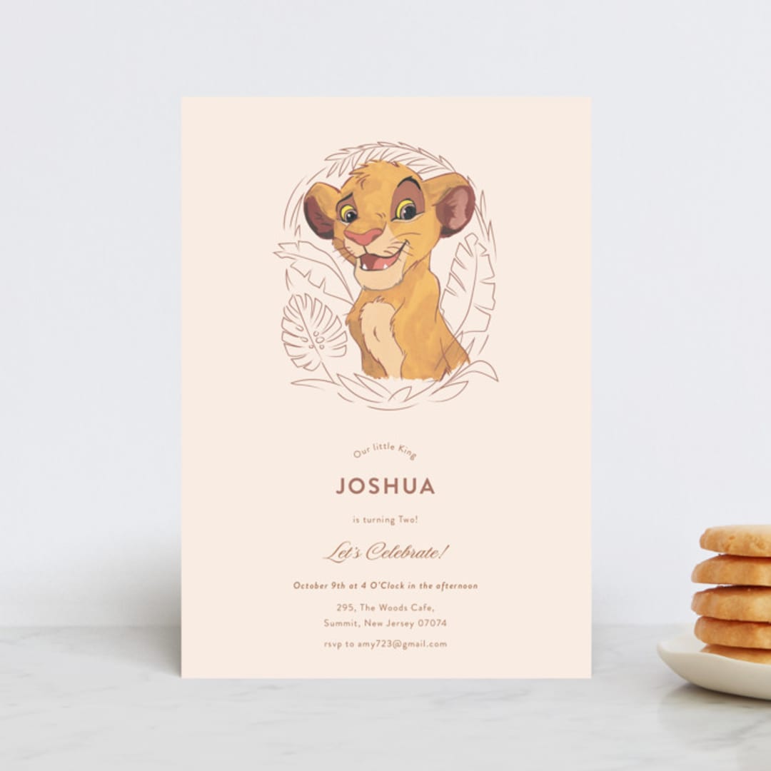 "Simba from Disney's The Lion King" - Children's Birthday Party Invitations in Bamboo by Teju Reval - Front