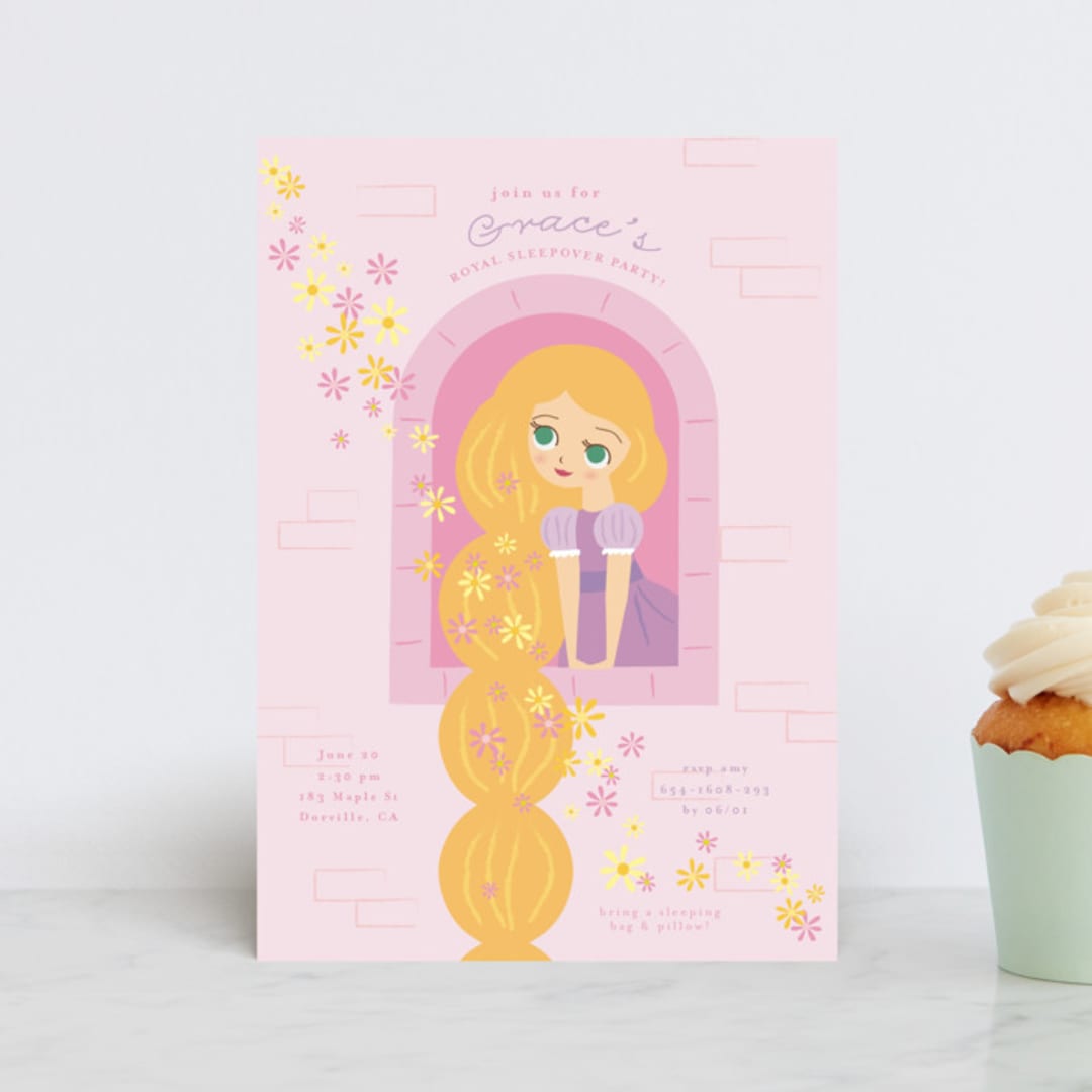 "Disney's Rapunzel Tower" - Children's Birthday Party Invitations in Strawberry by Angela Thompson - Front