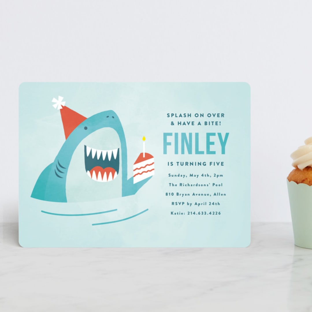"shark splash" - Children's Birthday Party Invitations in Ocean by Susan Asbill - Front
