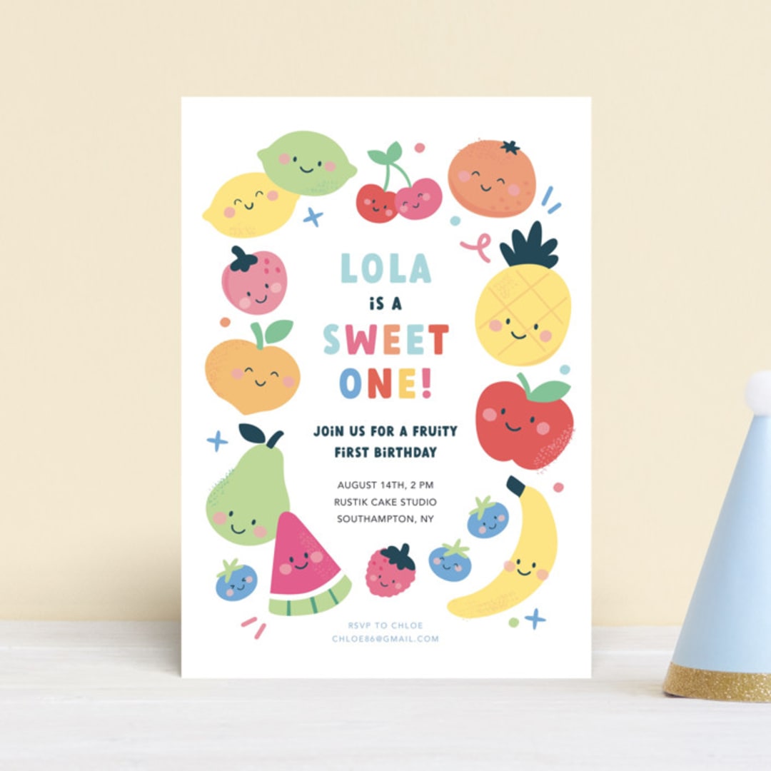 "Fruit Salad" - Children's Birthday Party Invitations in Fruit Punch by peetie design - Front