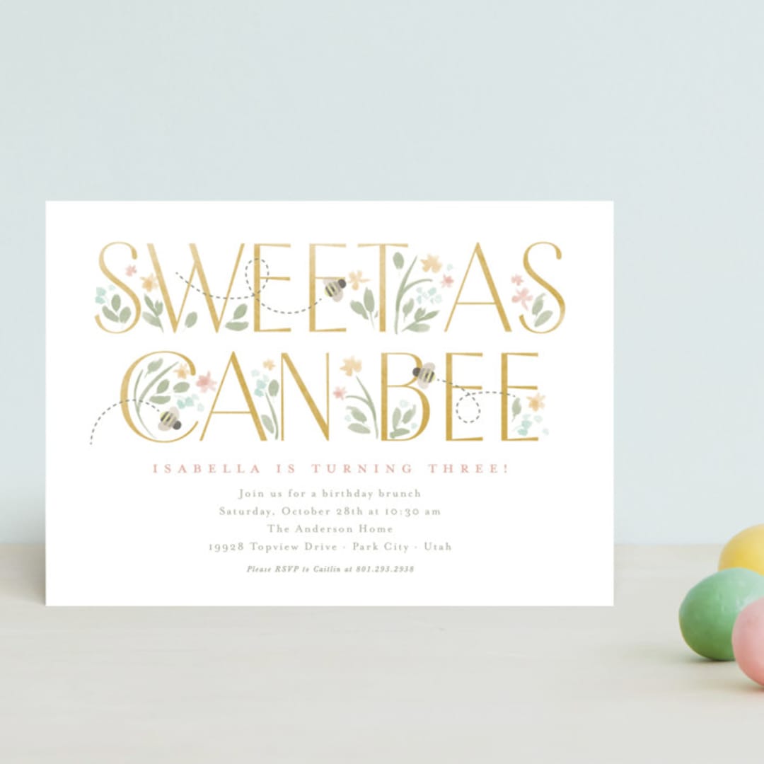 "Sweet As Can Bee" - Children's Birthday Party Invitations in Linen by Robert and Stella - Front