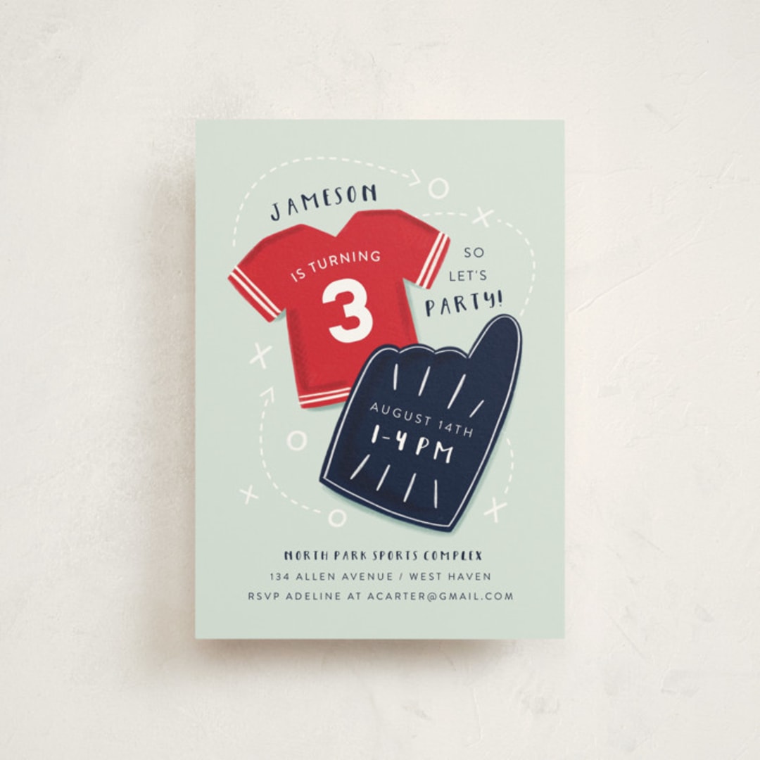"Sports" - Children's Birthday Party Invitations in Navy by JeAnna Casper - Front