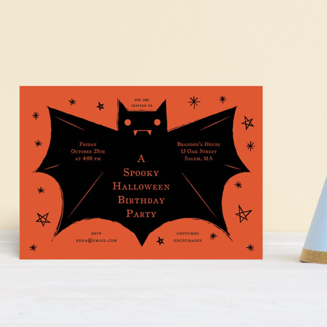 "Spooky Bat" - Children's Birthday Party Invitations in Hibiscus by Ani Somi - Front