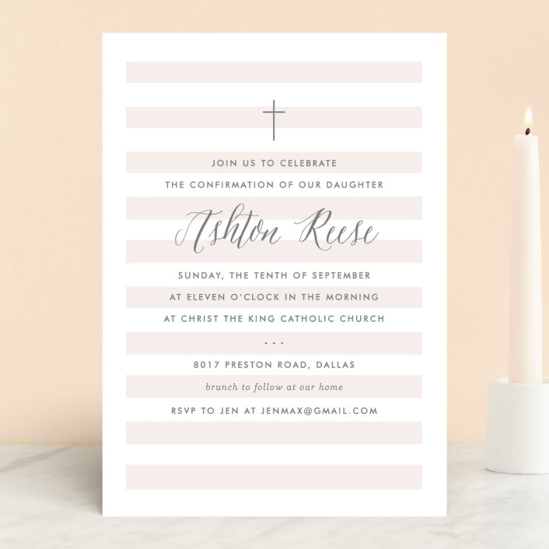 "Sleek" - Confirmation Invitations in Blush by Lauren Chism - Front
