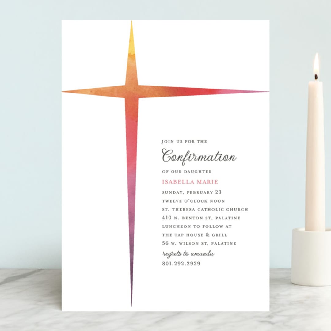 "Ombre Cross" - Confirmation Invitations in Vanilla by Beth Schneider - Front