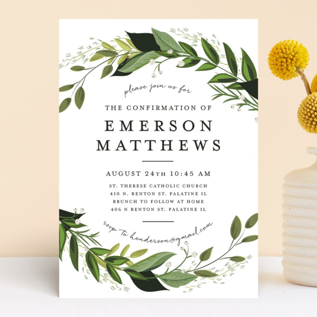 "Vines of Green" - Confirmation Invitations in Fern by Susan Moyal - Front