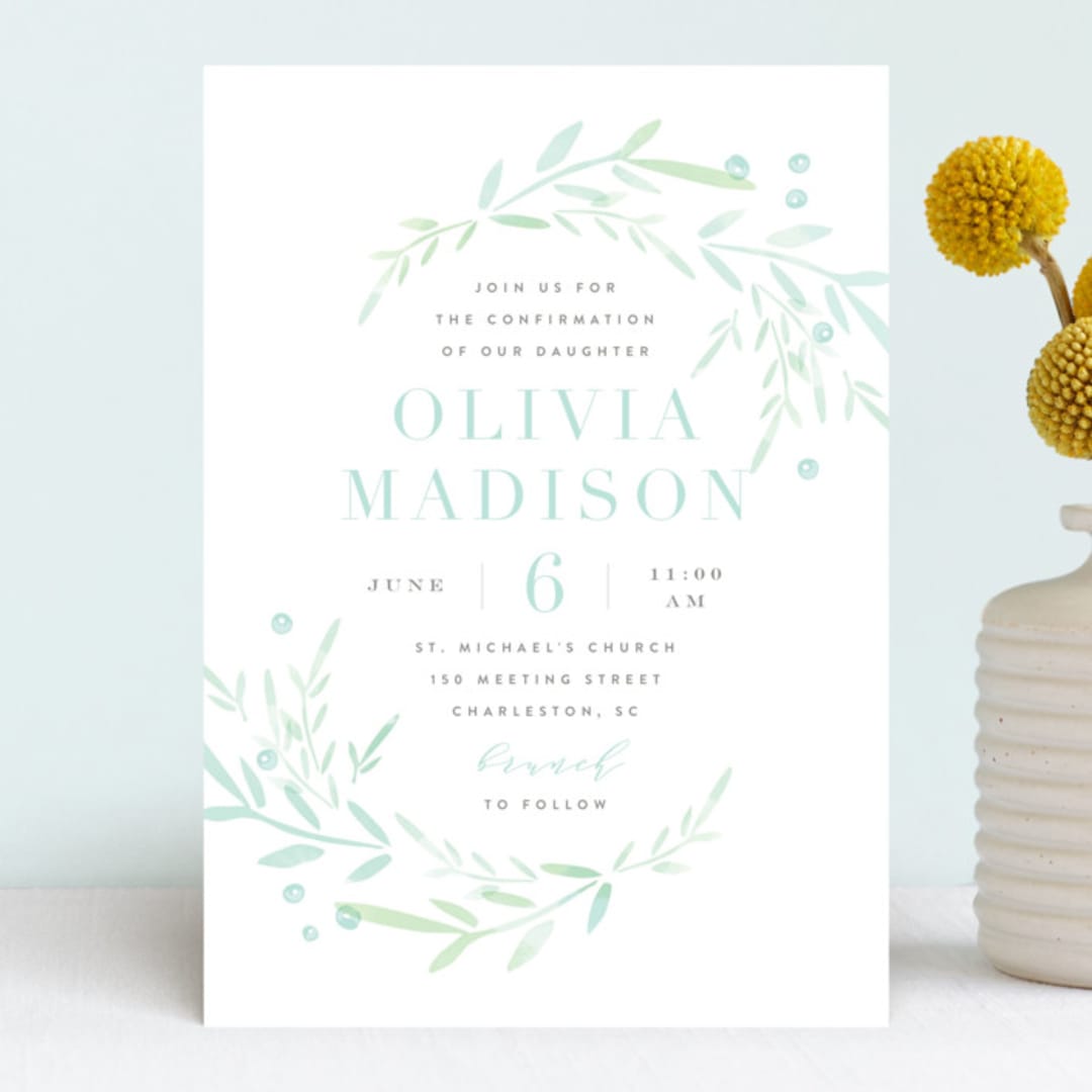 "Garden Frame" - Confirmation Invitations in Sky by Kristie Kern - Front