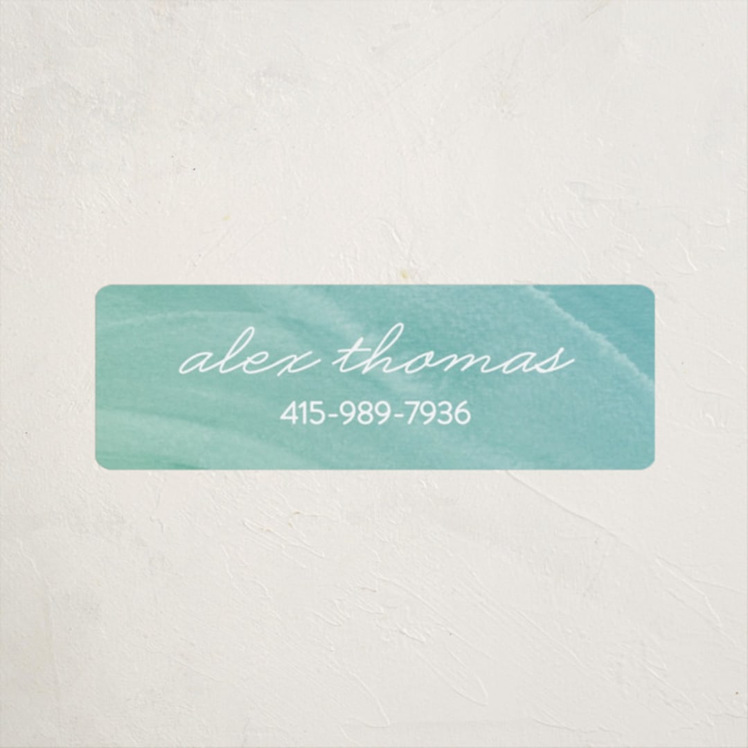 "Watercolor" - Custom Name Labels in Ocean by Liz Conley - Front