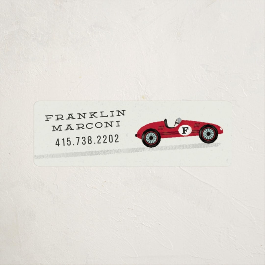 "Vintage Race Car" - Custom Name Labels in Ruby by chocomocacino - Front