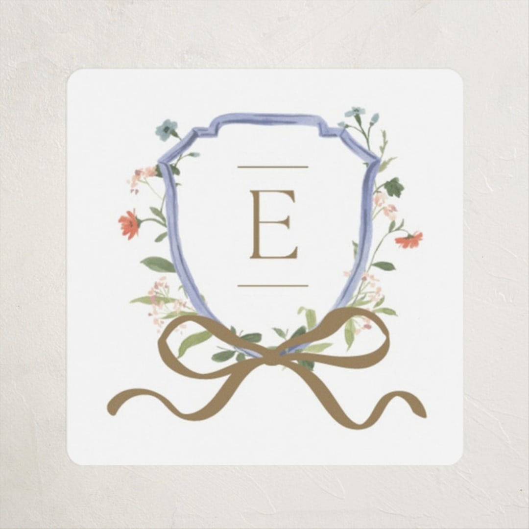 "Floral Crested" - Custom Name Labels in Icing by Everett Paper Goods - Front