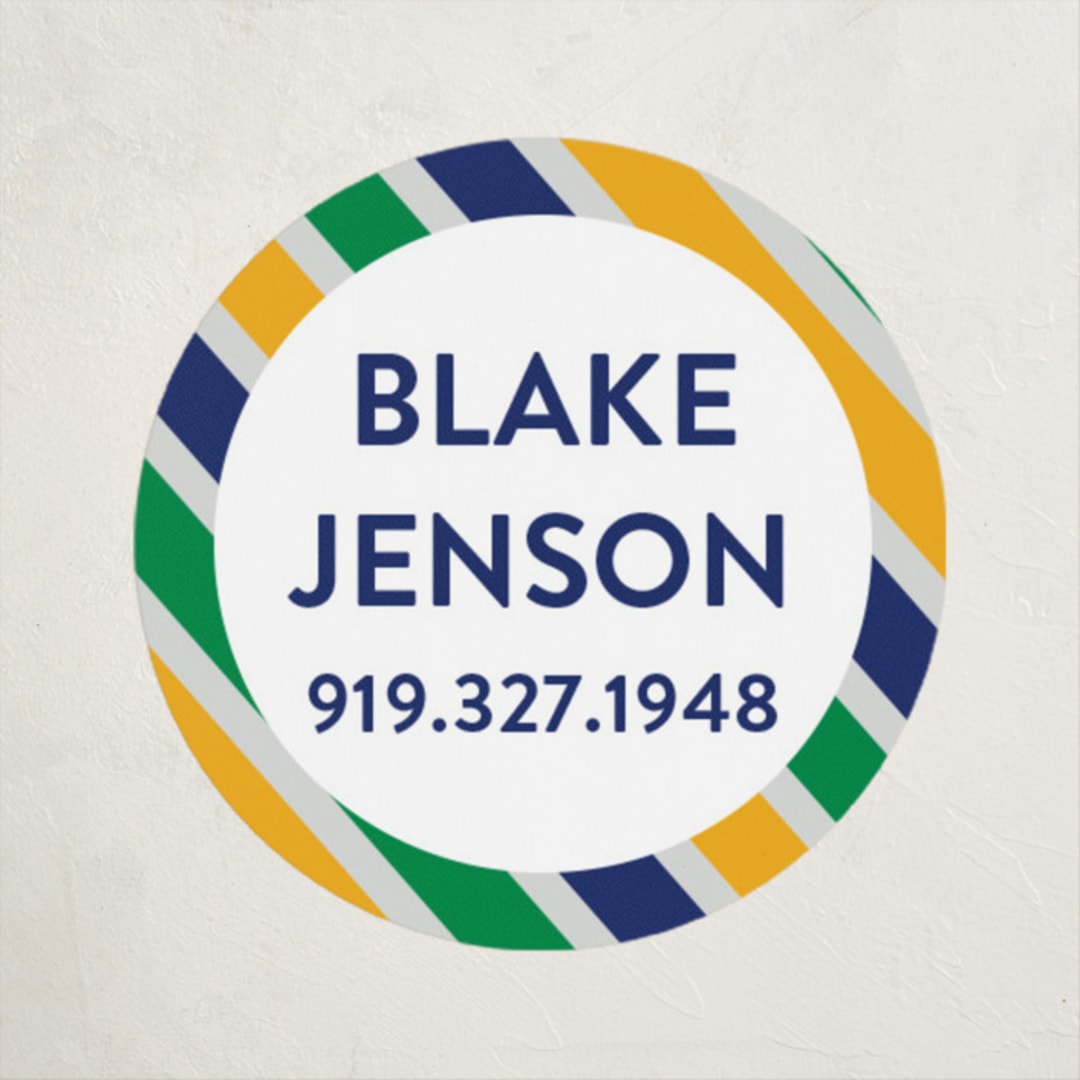 "Preppy Stripe" - Custom Name Labels in Seaweed by Jessica Ogden - Front
