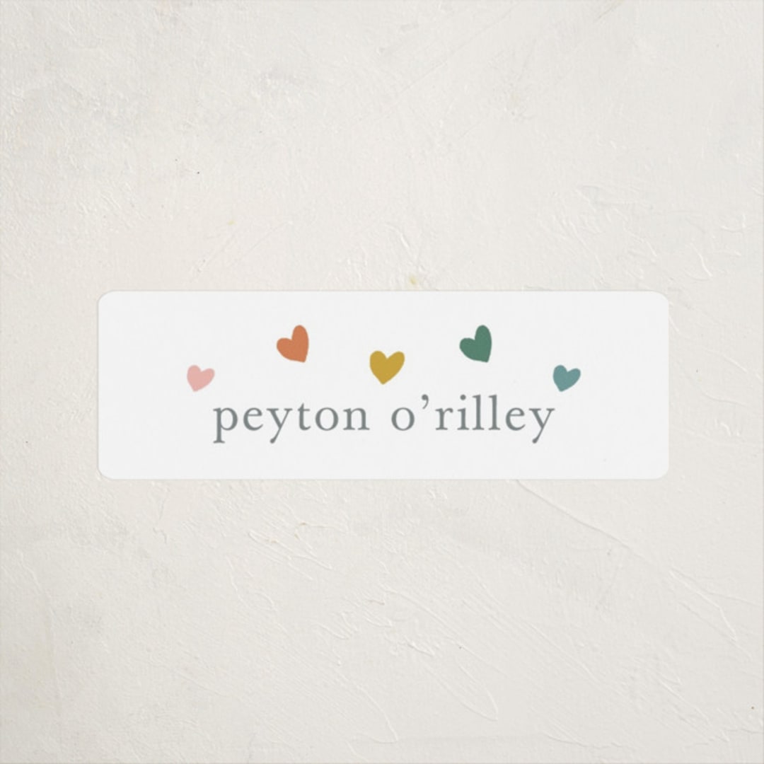 "Rainbow Hearts" - Custom Name Labels in Rainbow by Stacey Meacham - Front