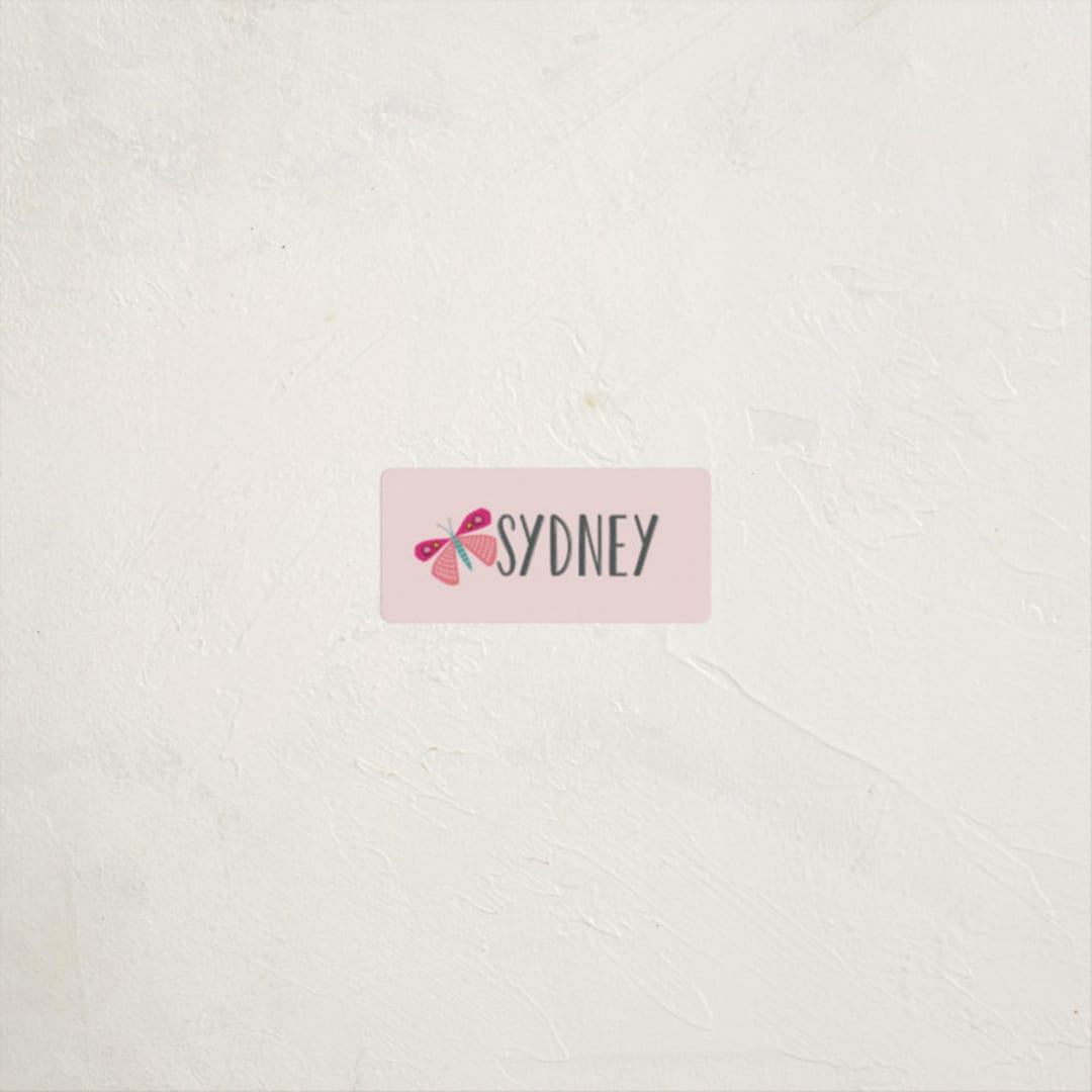 "Bright Butterfly" - Custom Name Labels in Bubblegum by Karidy Walker - Front