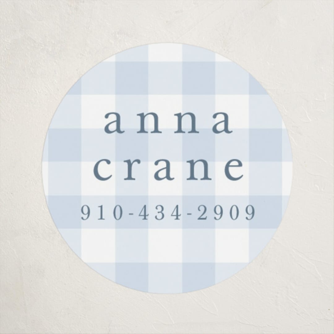 "Gingham" - Custom Name Labels in Bluebell by Stacey Meacham - Front
