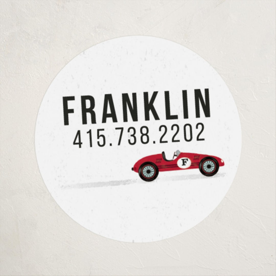 "Vintage Race Car" - Custom Name Labels in Tomato by chocomocacino - Front