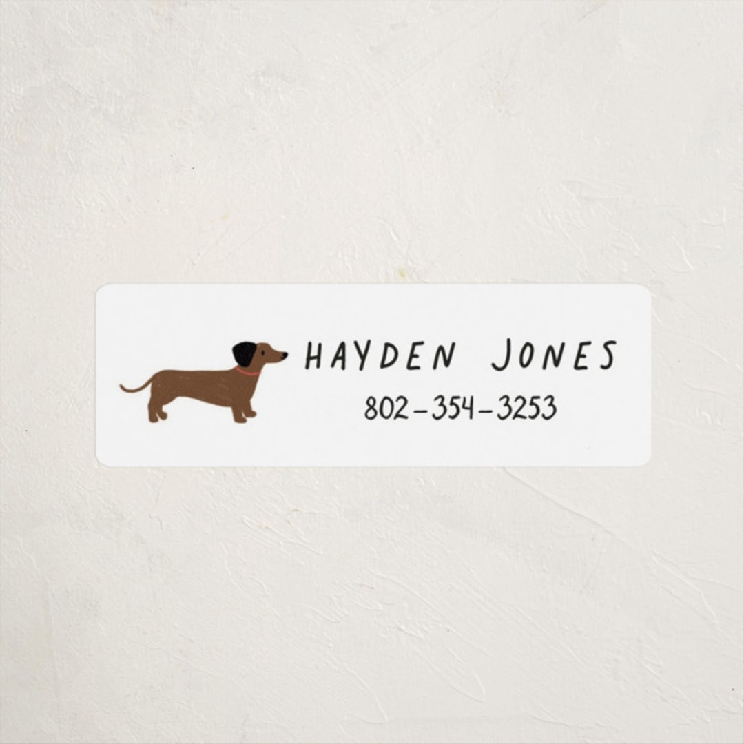 "Dachshund Pup" - Custom Name Labels in Tire by Laura Bercovich - Front