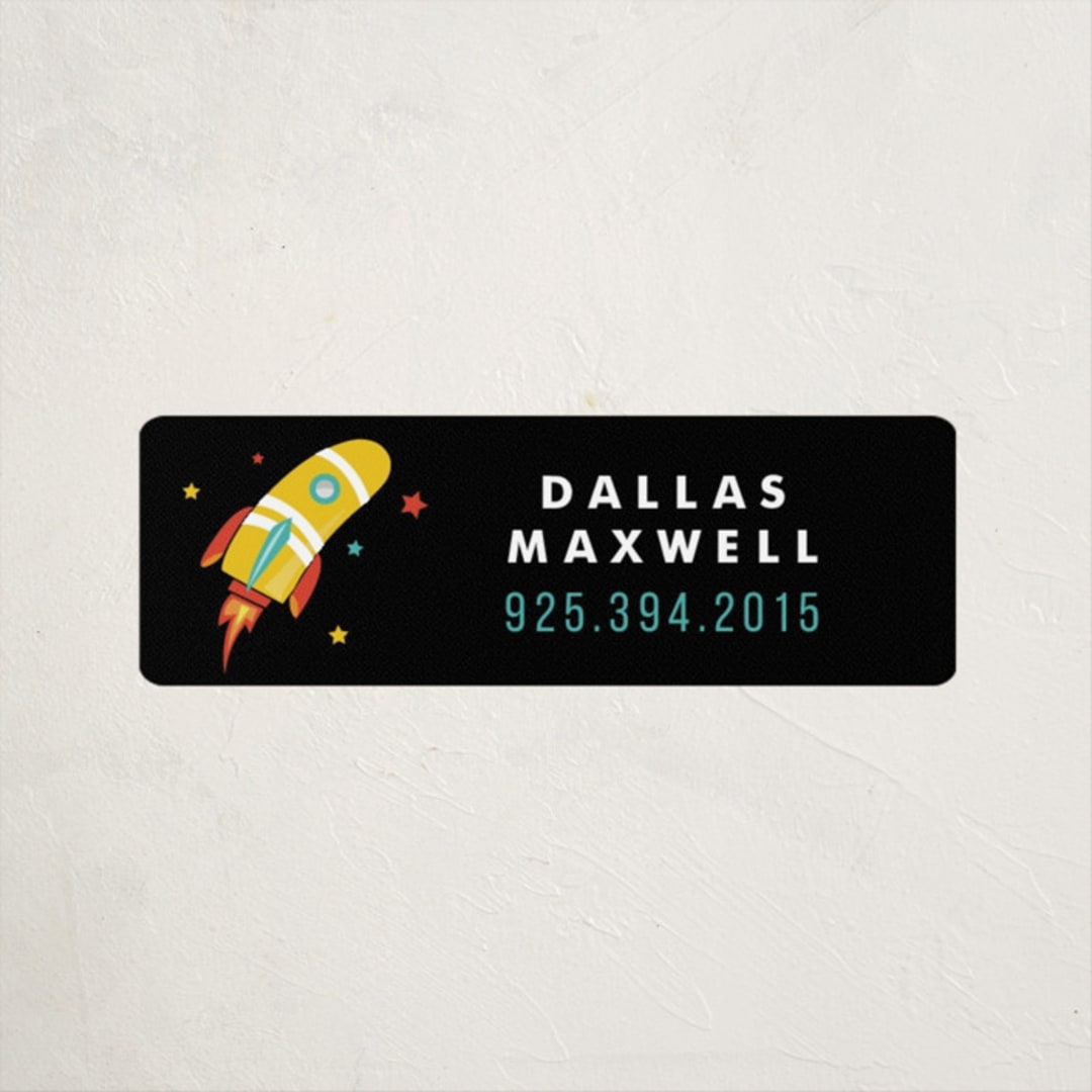 "Rocket Blast" - Custom Name Labels in Space by chocomocacino - Front