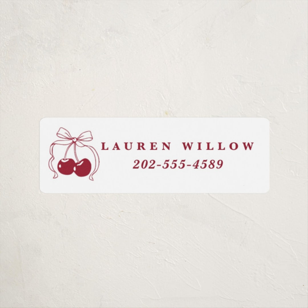 "Classic Cherries" - Custom Name Labels in Bing Cherry by Charter Oaks Creative - Front