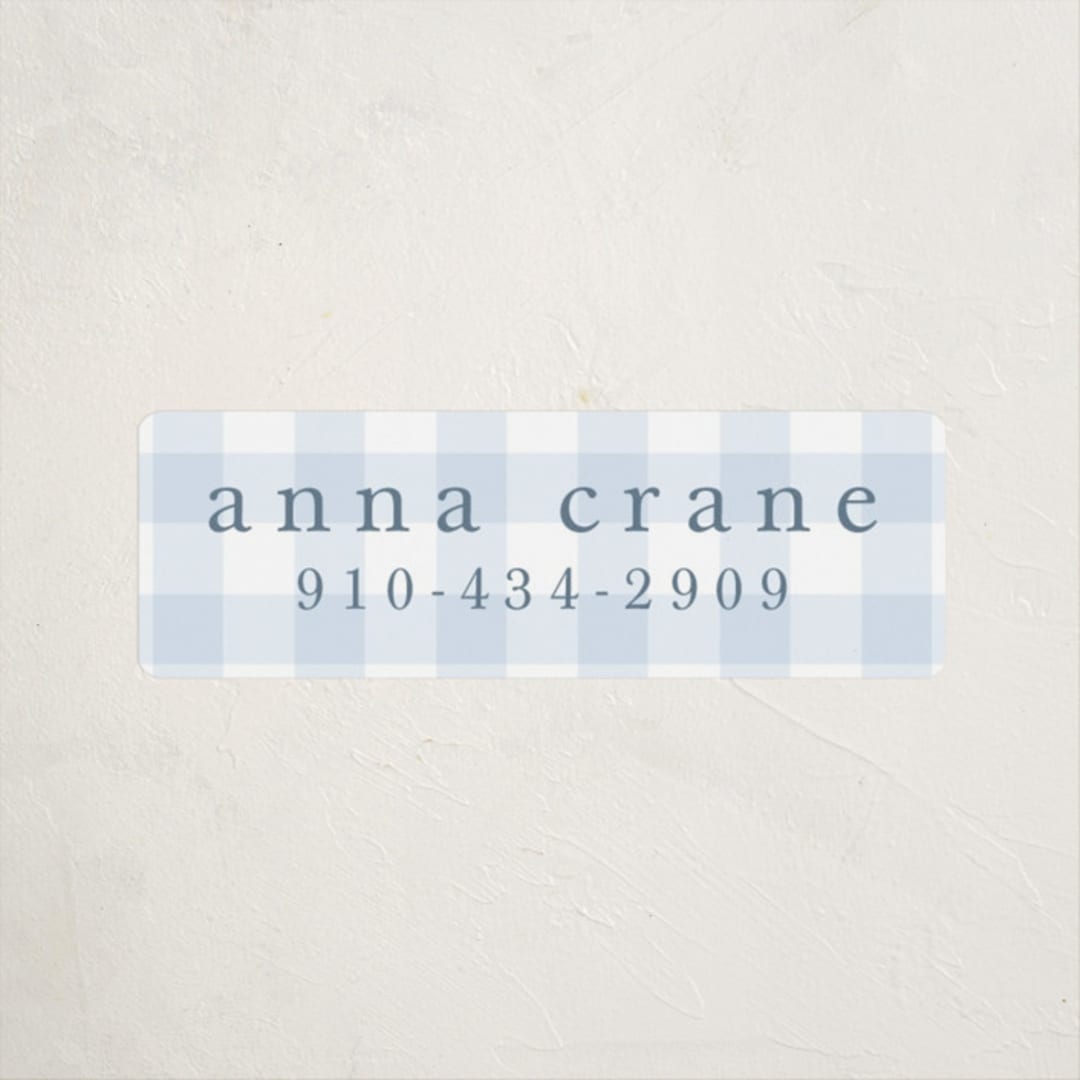 "Gingham" - Custom Name Labels in Bluebell by Stacey Meacham - Front