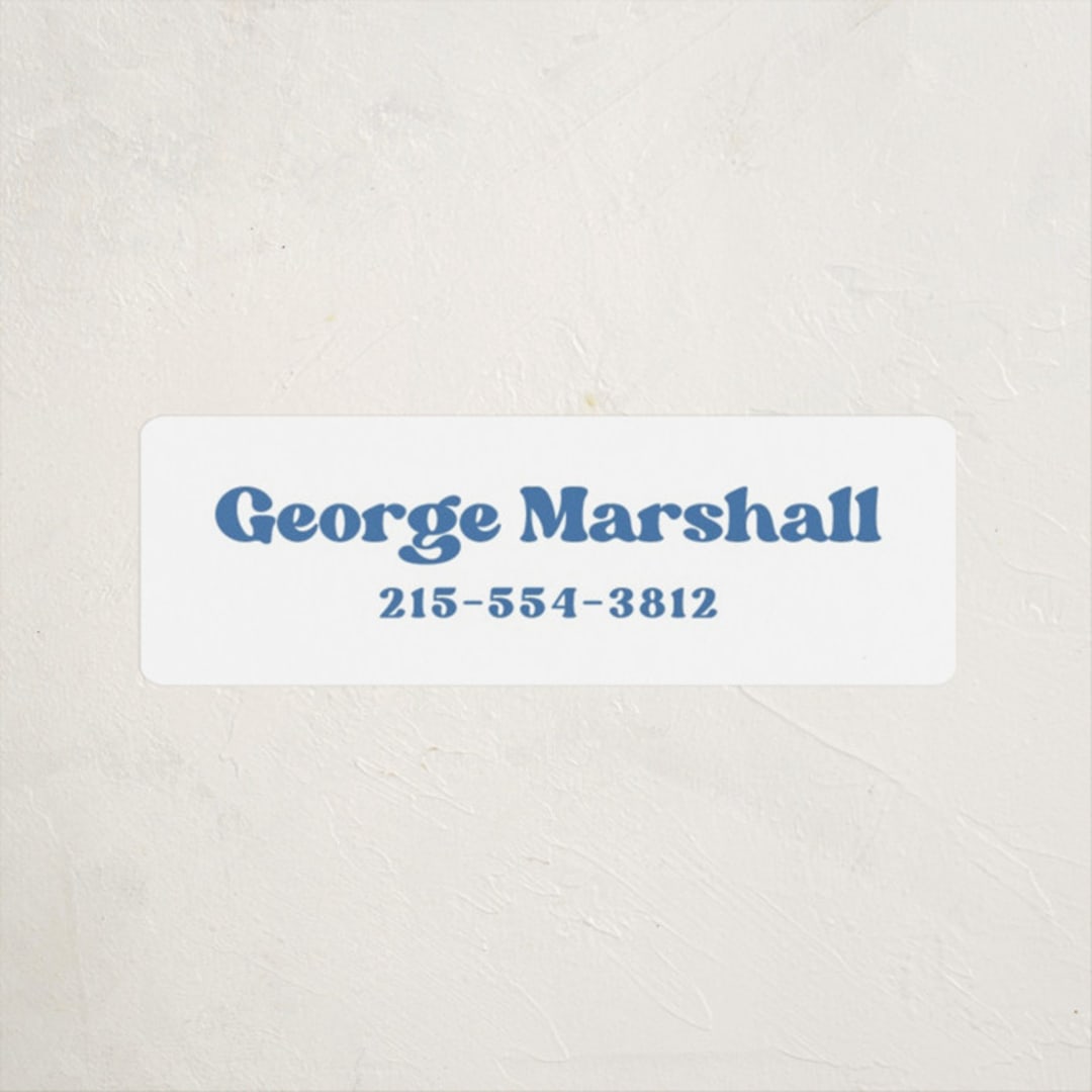 "Vinyl" - Custom Name Labels in Cornflower by Megan Davis - Front