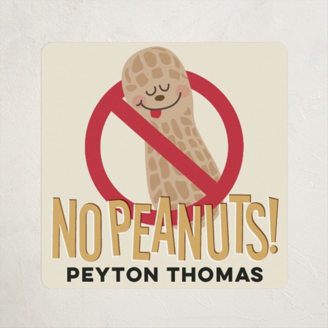"No Peanuts" - Custom Name Labels in Banana by Jessie Steury - Front