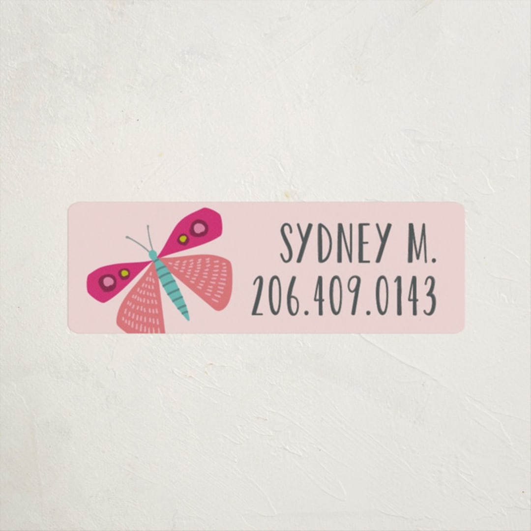 "Bright Butterfly" - Custom Name Labels in Bubblegum by Karidy Walker - Front