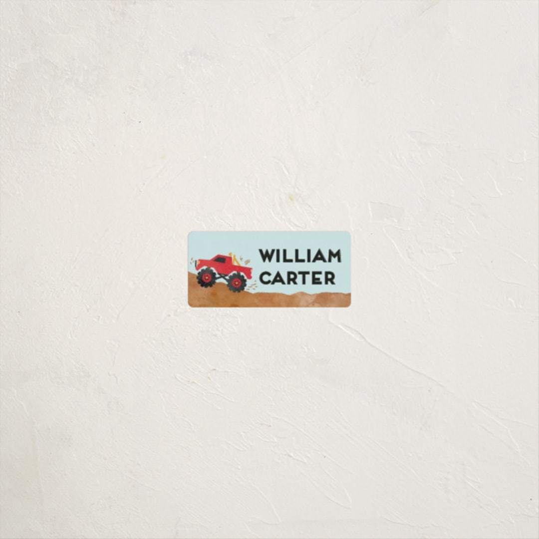 "wheelie truck" - Custom Name Labels in Berry by Kanika Mathur - Front