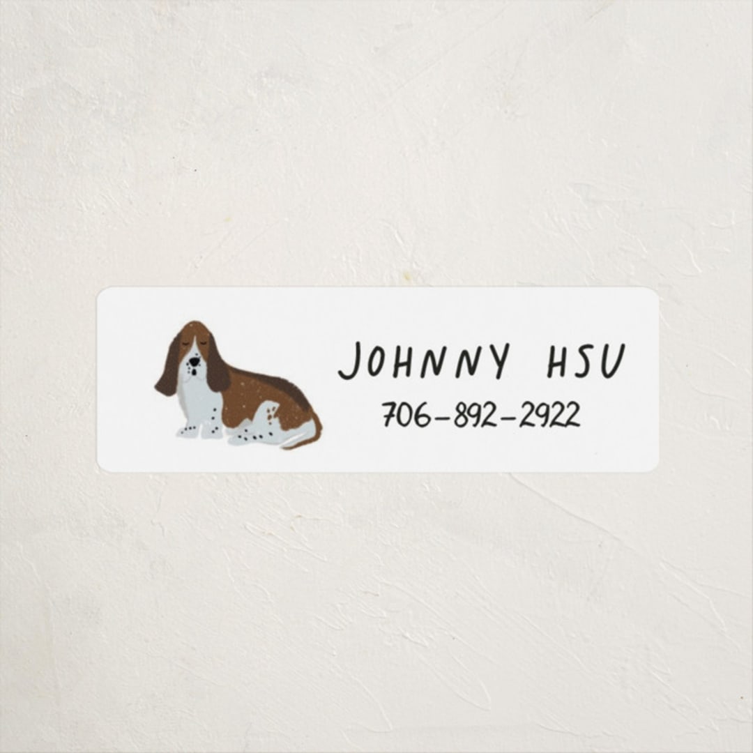 "Basset Hound Pup" - Custom Name Labels in Tire by Laura Bercovich - Front