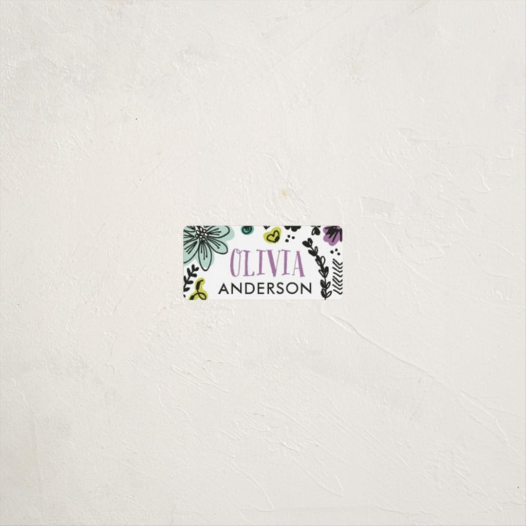 "Little Doodles" - Custom Name Labels in Plum by Jessica Williams - Front