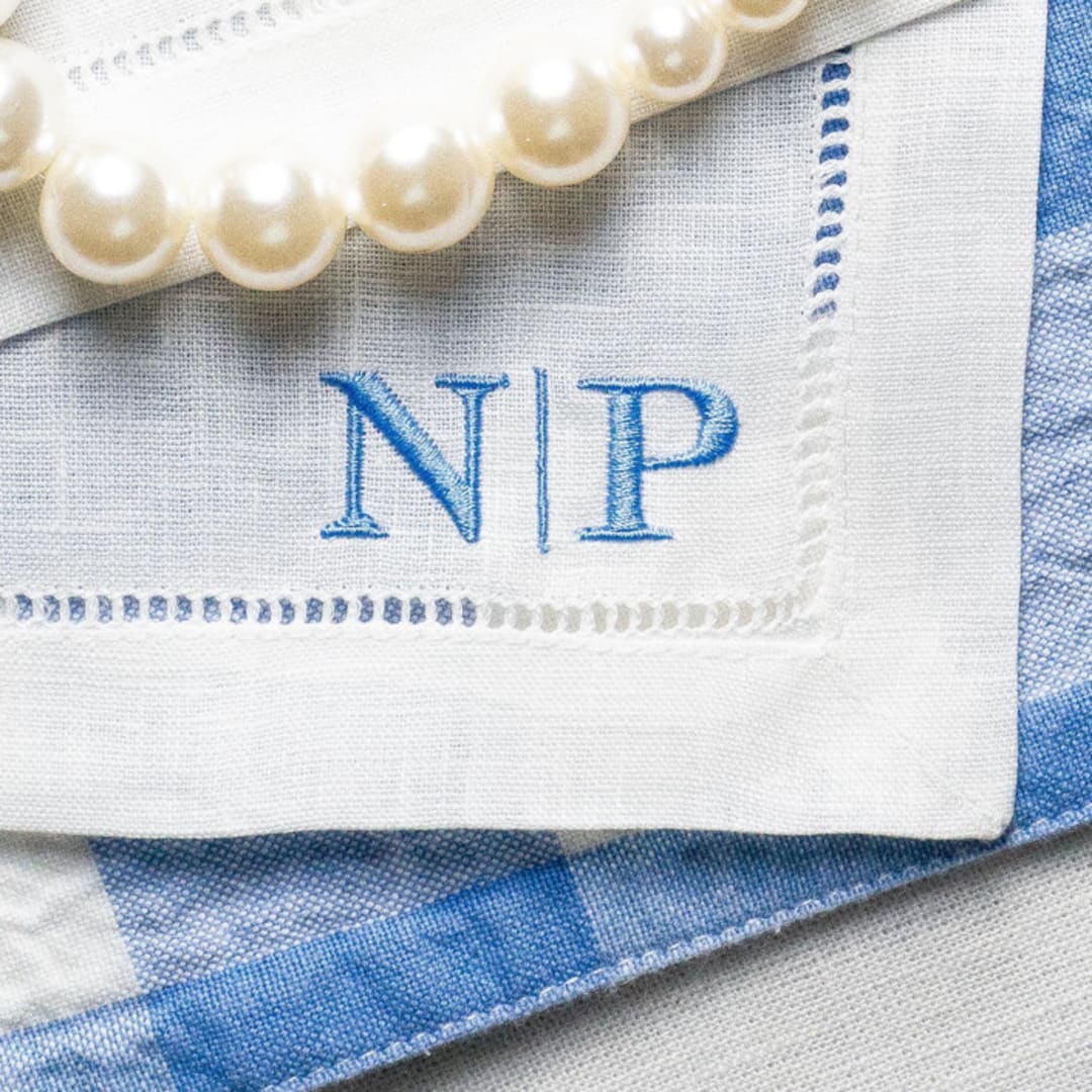 Set of 6 Embroidered Cocktail Napkins with Side by Side Initials Monogram