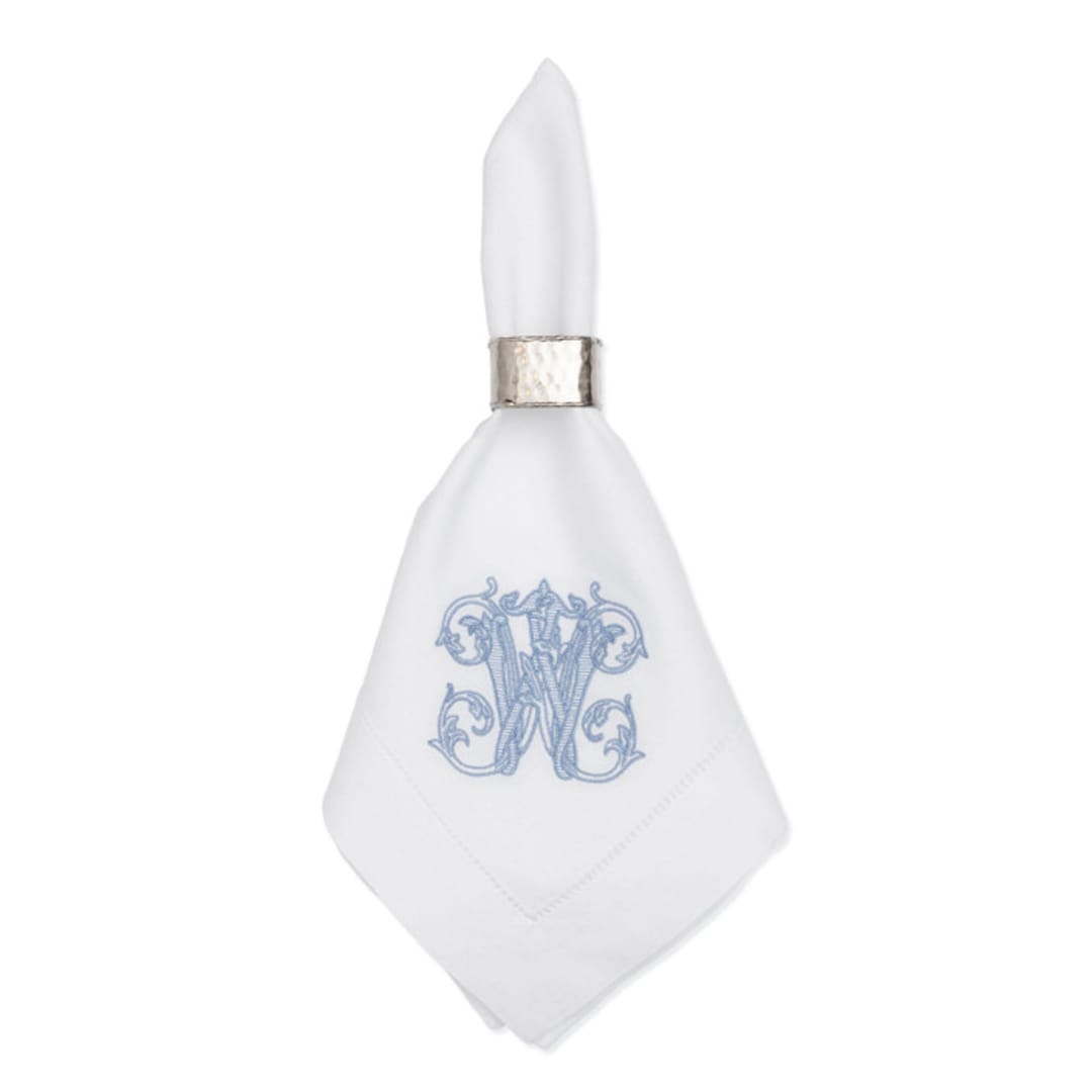 Set of 6 Embroidered Dinner Napkins with Single Initial Vine Monogram