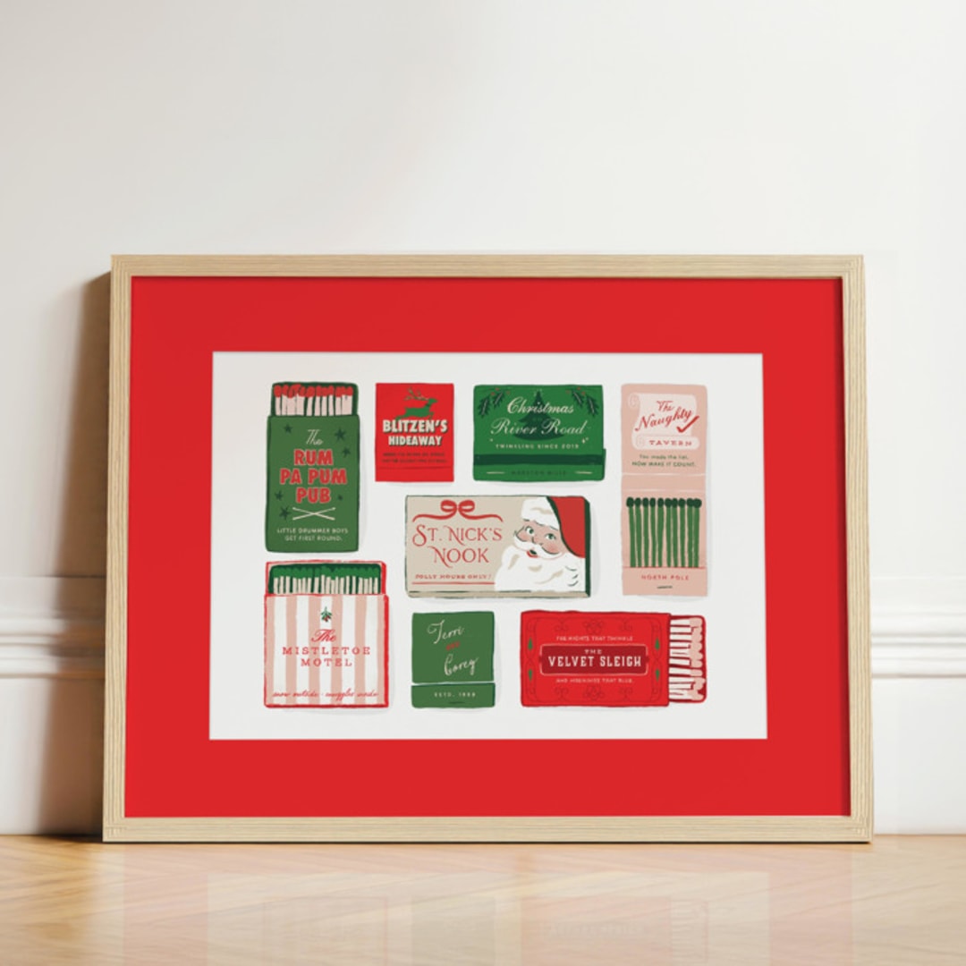 "Personalized Holiday Matchbook Art" - Commissioned Original Drawing in multicolor by Carrie ONeal