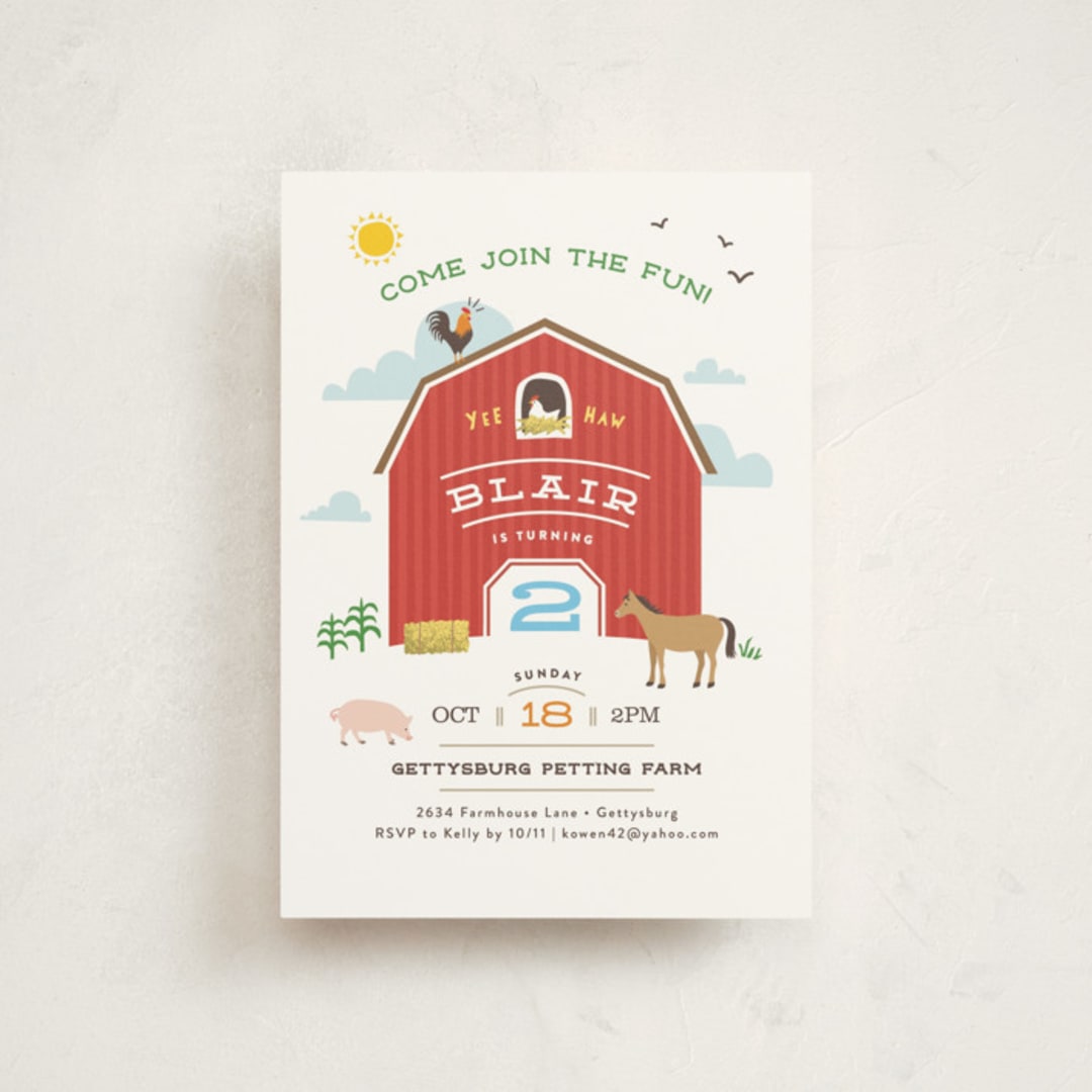 "Big Red Barn" - Children's Birthday Party Invitations in Barn by Jennifer Wick - Front
