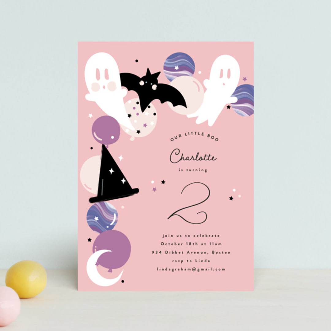 "Little Boo" - Children's Birthday Party Invitations in Cotton Candy by Corinne Malesic - Front