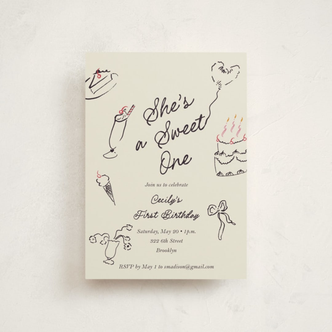 "Sweets & Treats" - Children's Birthday Party Invitations in Licorice by Sarah Rosenthal - Front