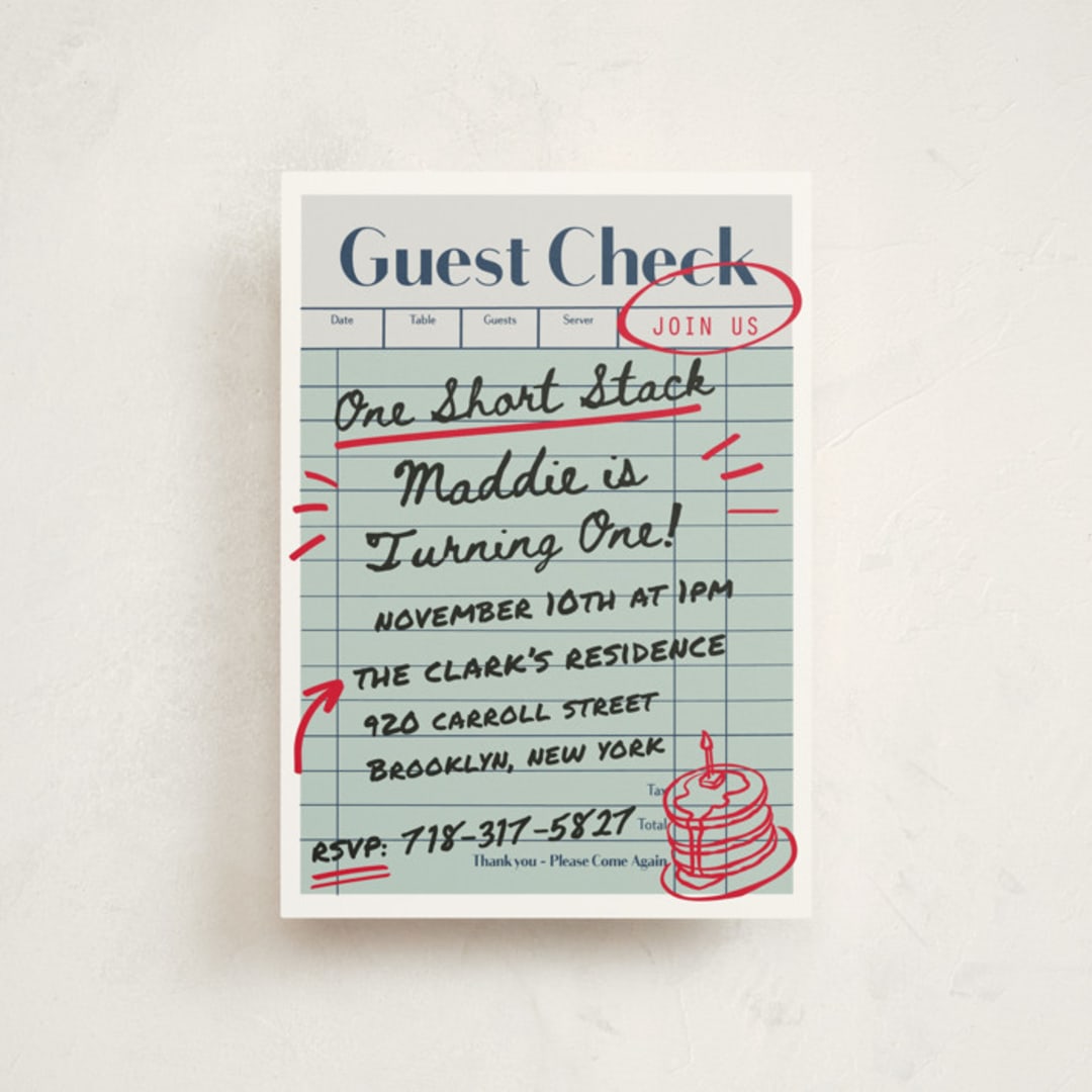 "guest check" - Children's Birthday Party Invitations in Mint by Jennifer Lew - Front