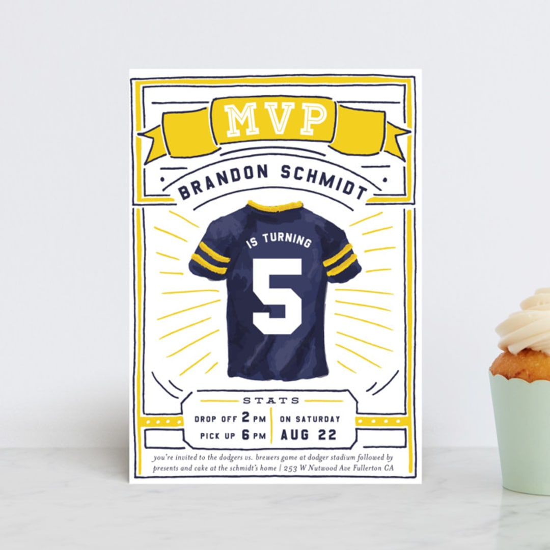 "MVP Collectors Card" - Children's Birthday Party Invitations in School Bus by Shiny Penny Studio - Front