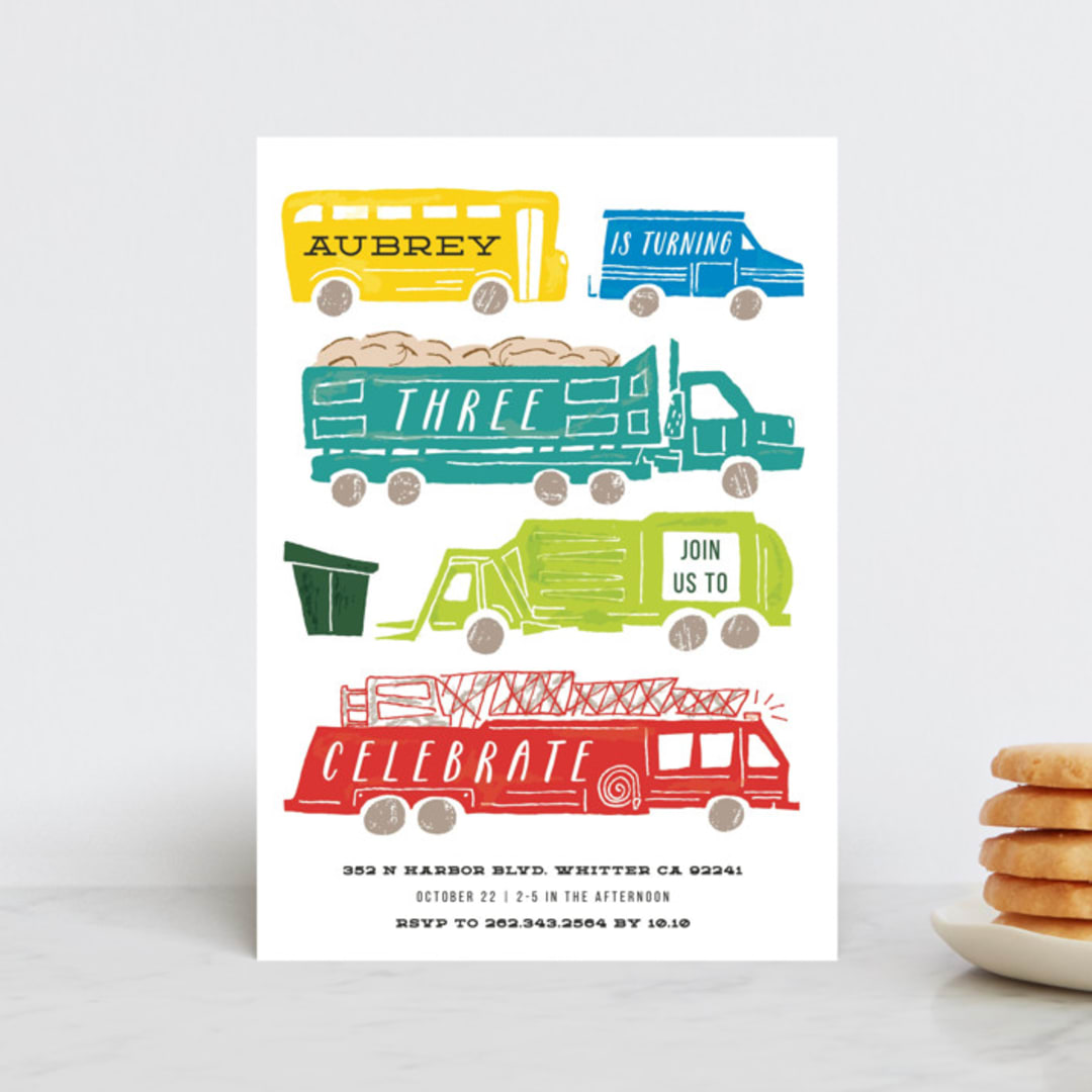 "Things that G0" - Children's Birthday Party Invitations in Bright Turquoise by Shiny Penny Studio - Front