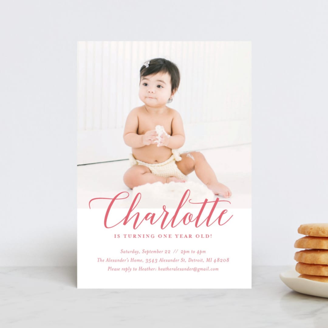 "Big Script" - Children's Birthday Party Invitations in Blush by Genna Blackburn - Front