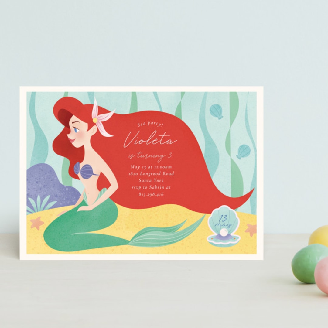 "Disney's Ariel Under The Sea" - Children's Birthday Party Invitations in Aquamarine by Sabrin Deirani - Front