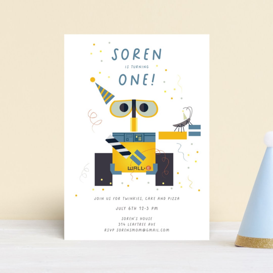 "Disney and Pixar's Wall-E and Hal" - Children's Birthday Party Invitations in Pearl by Ani Somi - Front