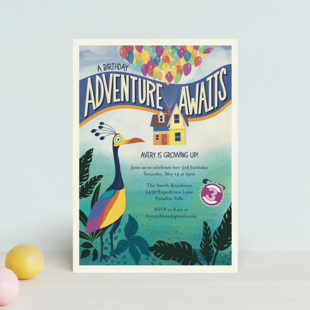 "Disney and Pixar Up! Adventure" - Children's Birthday Party Invitations in Sky by Rebekah Canavan - Front