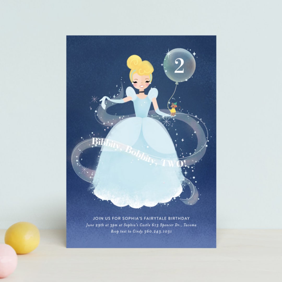 "Disney's Cinderella Bibbity Bobbity" - Children's Birthday Party Invitations in Midnight by Itsy Belle Studio - Front