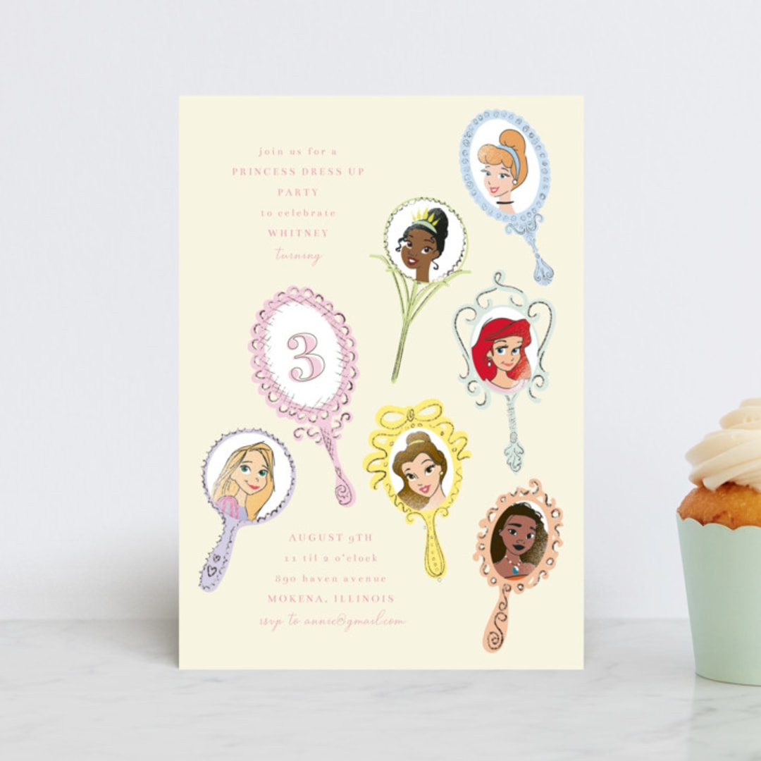 "Disney Princess Mirrors" - Children's Birthday Party Invitations in Vanilla by Baumbirdy - Front