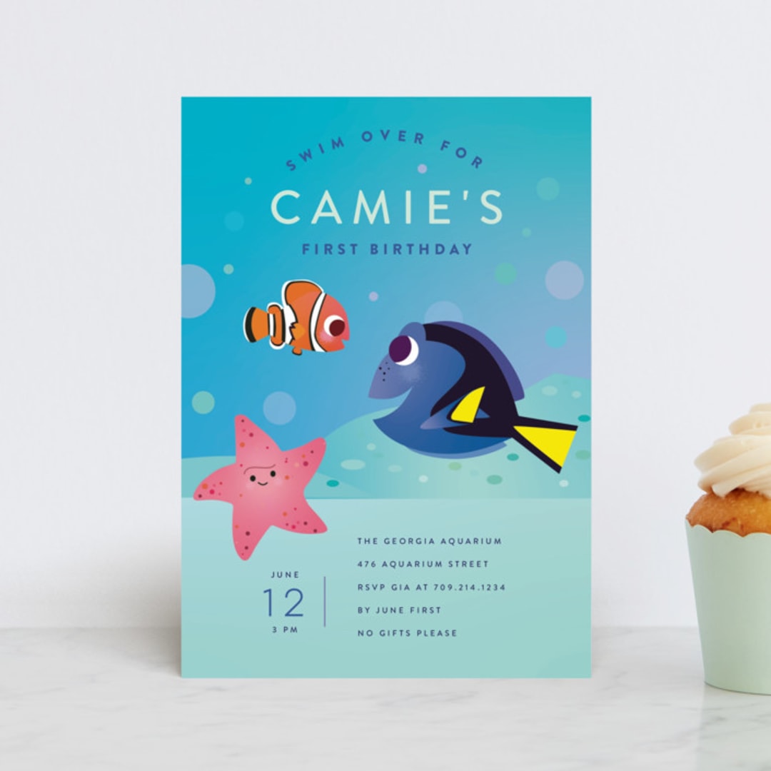 "Disney and Pixar's Nemo and Dory" - Children's Birthday Party Invitations in Sea by Lori Wemple - Front