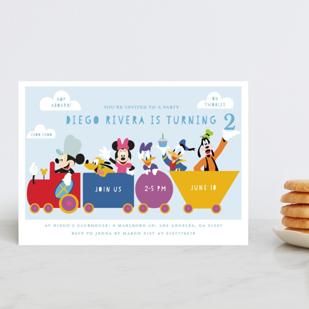 "Disney Mickey & Friends Birthday Train" - Children's Birthday Party Invitations in Sky by Madhvi Samimi - Front