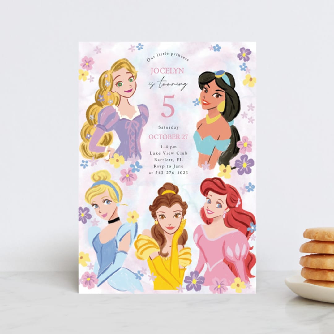 "Disney's Princess Portrait" - Children's Birthday Party Invitations in Cotton Candy by Cass Loh - Front